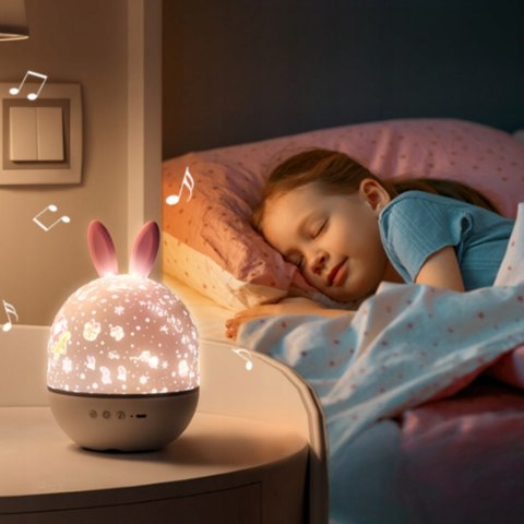 Lampka Nocna Projektor Gwiazd Królik 360° 6 Motywów Led Z Pilot Dla Dzieci