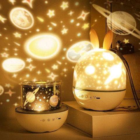 Lampka Nocna Projektor Gwiazd Królik 360° 6 Motywów Led Z Pilot Dla Dzieci