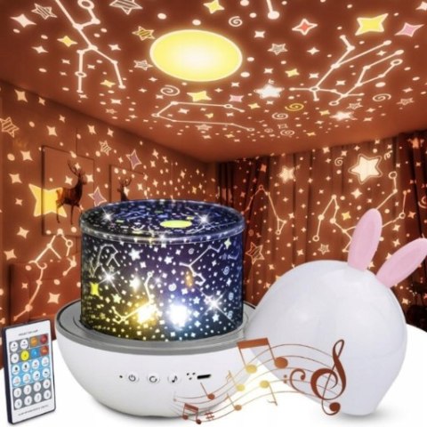 Lampka Nocna Projektor Gwiazd Królik 360° 6 Motywów Led Z Pilot Dla Dzieci