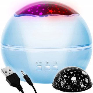 Lampka Nocna Projektor Nocnego Nieba I Gwiazd 2W1- Obracająca Się, 4 Kolory