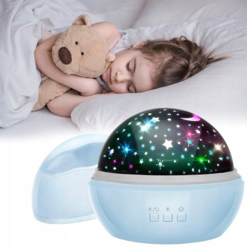 Lampka Nocna Projektor Nocnego Nieba I Gwiazd 2W1- Obracająca Się, 4 Kolory