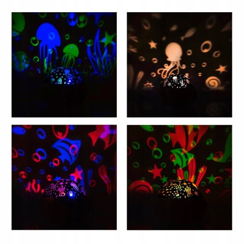 Lampka Nocna Projektor Nocnego Nieba I Gwiazd 2W1- Obracająca Się, 4 Kolory