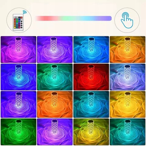 Lampka Nocna Róża Projektor Led Rgb 1W Pilot Dotyk 4 Tryby 16 Kolorów