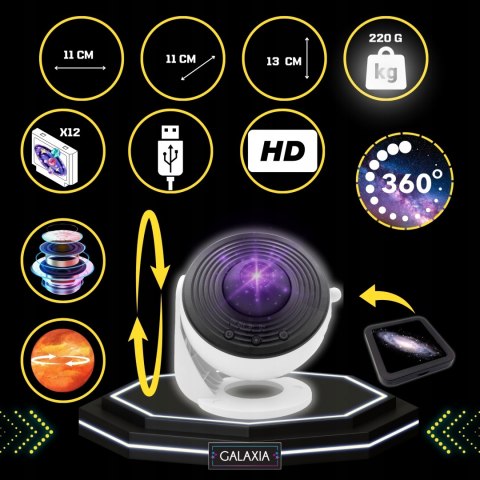 Projektor Galaxia Planetarium 360° Hd 260 Led 13 Motywów Timer Usb Biały