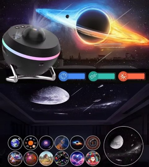 Projektor Gwiazd 4K Led 360° Z 13 Dyskami Meteorytów Lampka Nocna Efektowa
