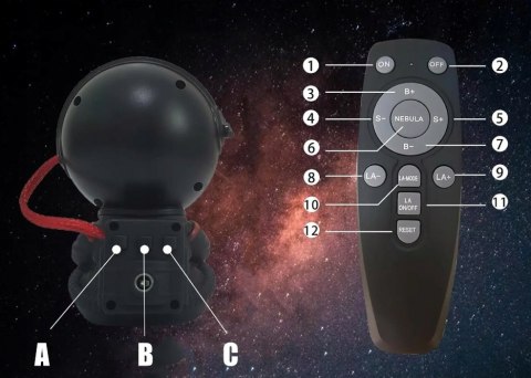Projektor Gwiazd Astronauta 3D Lampka Nocna Obrotowy 360 Stopni Z Pilotem
