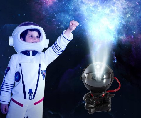Projektor Gwiazd Astronauta 3D Lampka Nocna Obrotowy 360 Stopni Z Pilotem