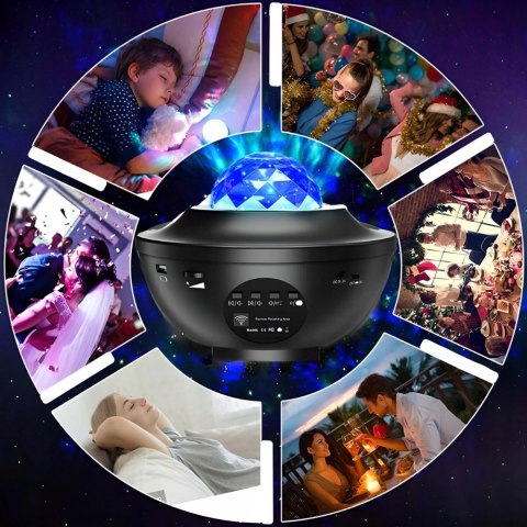Projektor Gwiazd Dla Dzieci Led Obrotowy Usb, 21 Efektów, Bluetooth + Pilot