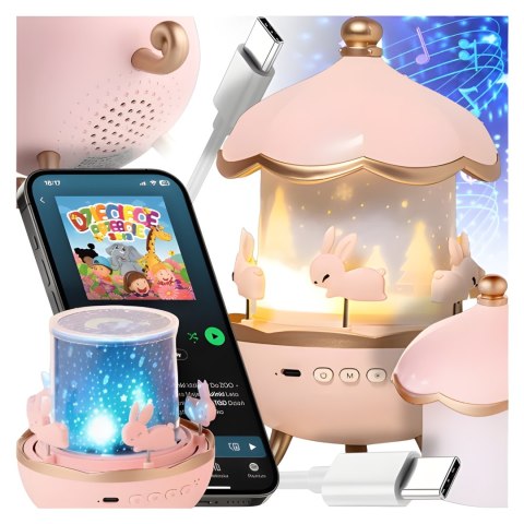 Projektor Gwiazd Dziecięcy Króliczek 360° Lampka Rzutnik Bt Usb 6 Motywów