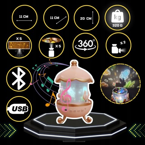Projektor Gwiazd Dziecięcy Króliczek 360° Lampka Rzutnik Bt Usb 6 Motywów