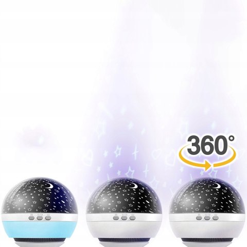 Projektor Gwiazd Nieba Led Lampka Nocna 7 Kolorów Obrotowa 360° Dla Dzieci