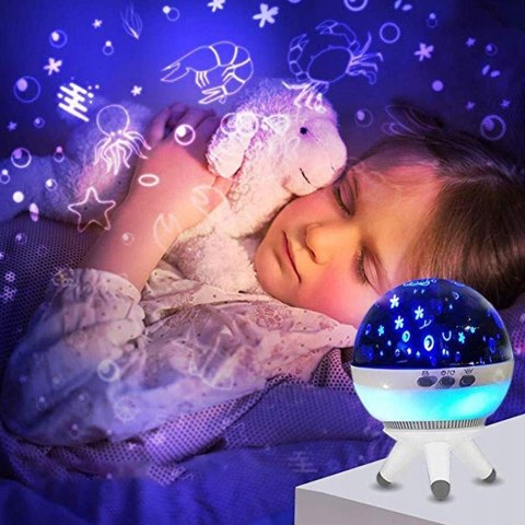 Projektor Gwiazd Nieba Led Lampka Nocna 7 Kolorów Obrotowa 360° Dla Dzieci