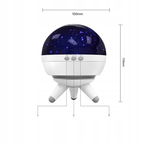 Projektor Gwiazd Nieba Led Lampka Nocna 7 Kolorów Obrotowa 360° Dla Dzieci