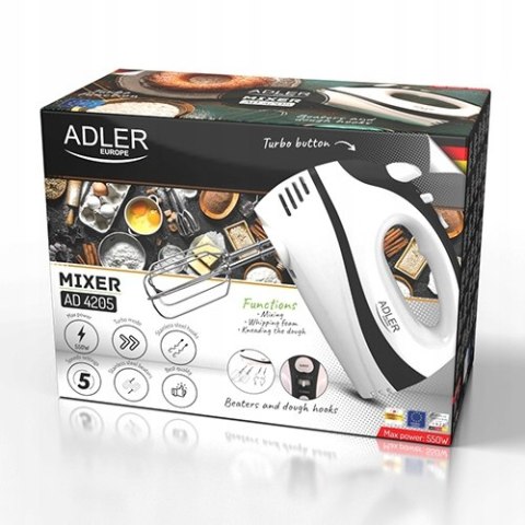 Mikser Kuchenny Ad 4205 Black Adler 300W 5 Prędkości Turbo Eject Do Ciasta