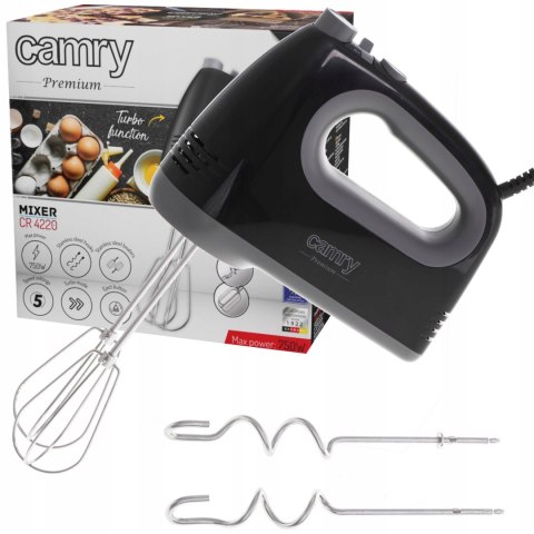 Mikser Ręczny Camry 750W 5 Prędkości, Solidny, 21Cm, Stal Nierdzewna, Turbo