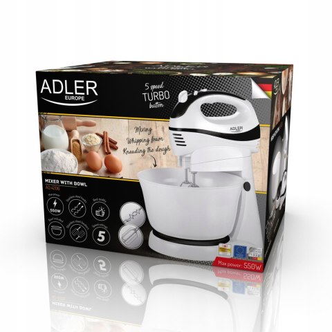 Robot Kuchenny Mikser Ręczny 550W 3L Turbo, Eject, 5 Prędkości, 2 Końcówki
