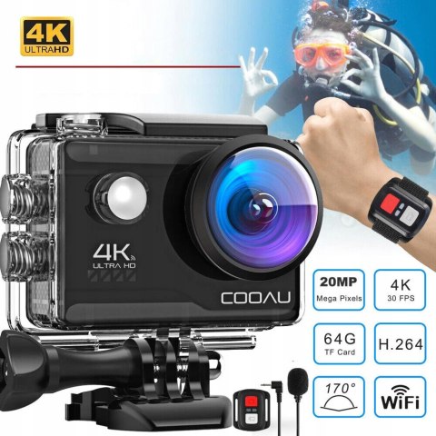 Kamera Sportowa Cooau 4K 30Fps 20Mp Wi-Fi Eis 170° Szeroki, 40M Wodoodporna