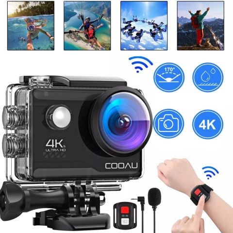Kamera Sportowa Cooau 4K 30Fps 20Mp Wi-Fi Eis 170° Szeroki, 40M Wodoodporna