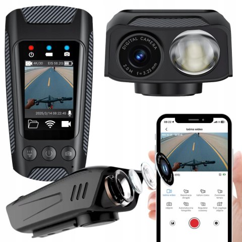 Kamera Sportowa Rowerowa 4K/60Fps Uhd Z Latarką I Klaksonem 4W1 64Gb Hakuri