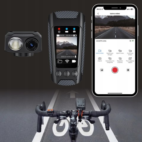 Kamera Sportowa Rowerowa 4K/60Fps Uhd Z Latarką I Klaksonem 4W1 64Gb Hakuri