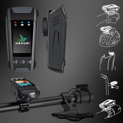 Kamera Sportowa Rowerowa 4K/60Fps Uhd Z Latarką I Klaksonem 4W1 64Gb Hakuri