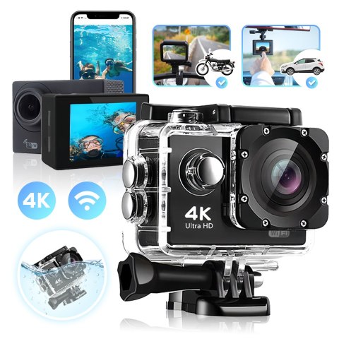 Kamera Sportowa Wolfang Ga100 4K Hd Wifi 20Mp Eis Wodoodporna+17 Akcesoriów