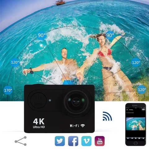 Kamera Sportowa Wolfang Ga100 4K Hd Wifi 20Mp Eis Wodoodporna+17 Akcesoriów