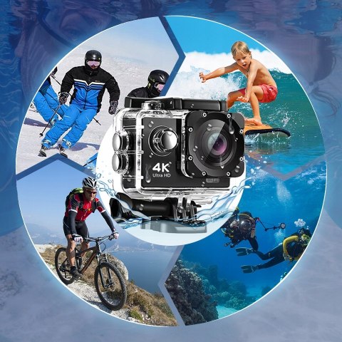 Kamera Sportowa Wolfang Ga100 4K Hd Wifi 20Mp Eis Wodoodporna+17 Akcesoriów
