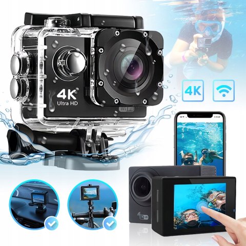 Kamera Sportowa Wolfang Ga100 4K Hd Wifi 20Mp Eis Wodoodporna+17 Akcesoriów