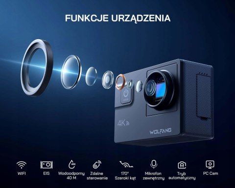 Kamera Sportowa Wolfang Ga300 4K 60Fps 24Mp Wodoodporność 40M Eis Wifi