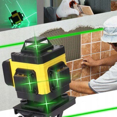 Poziomica Laserowa 4D Żółta 360° - Precyzyjny Zestaw: Etui, Pilot, 2Xaku