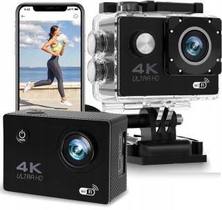Kamerka Sportowa Czarna Full Hd Wodoodporna 30M Anti-Shake Etui + Uchwyty