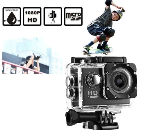 Kamerka Sportowa Czarna Full Hd Wodoodporna 30M Anti-Shake Etui + Uchwyty