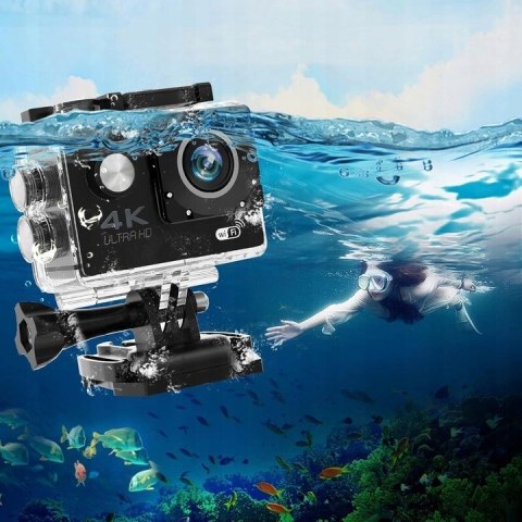 Kamerka Sportowa Czarna Full Hd Wodoodporna 30M Anti-Shake Etui + Uchwyty
