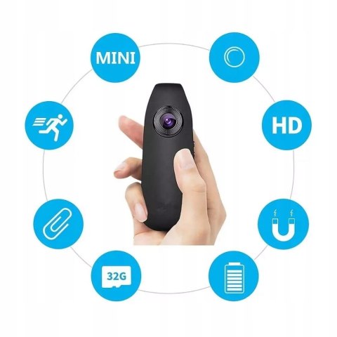 Profesjonalna Mini Kamera Ochrona Osobista Fullhd 3H Bateria Klips + Magnes