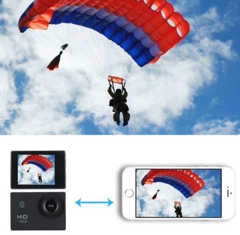 Kamerka Sportowa Full Hd 1080P 16Mp Wodoodporna 30M, Lcd 2 Etui I Uchwyty