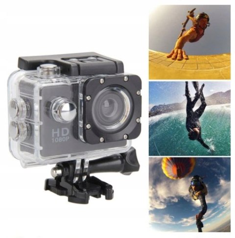 Kamerka Sportowa Full Hd 1080P 16Mp Wodoodporna 30M, Lcd 2 Etui I Uchwyty