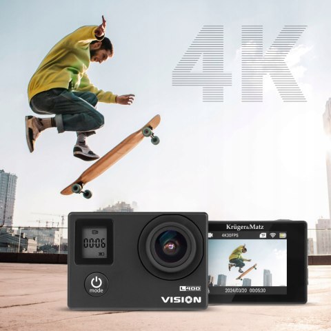 Kruger&Matz Vision L400 Kamera Sportowa 4K 170° Kąt, Slow Motion Pilot H265