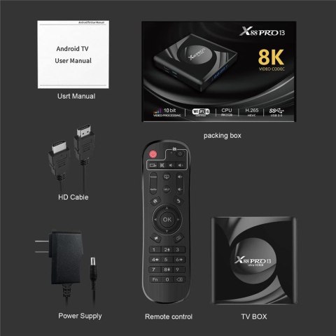 Smart Tv Box X88pro 8K Ultra Hd Android 13.0 Wifi 6 Usb 3.0 Hdd
