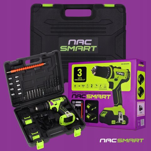 Udarowa Wiertarko-Wkrętarka Nac Smart 20V 2Xaku 40Nm Z Walizką Bity Wiertła