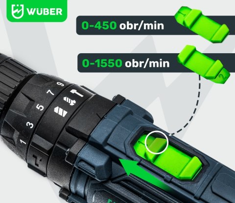 Udarowa Wiertarko-Wkrętarka Wuber 20V 2X Akumulator 2000Mah Led + Walizka