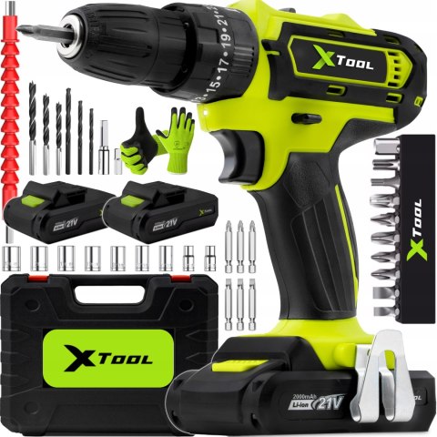 Udarowa Wiertarko-Wkrętarka Xtool 800W 2X Aku 21V Led, Bity, 25 Regulacji