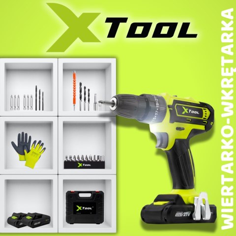 Udarowa Wiertarko-Wkrętarka Xtool 800W 2X Aku 21V Led, Bity, 25 Regulacji