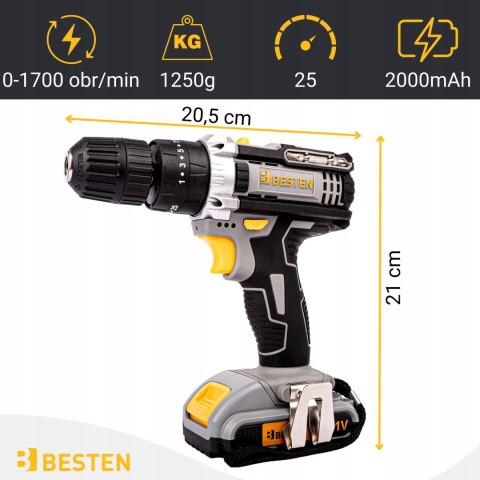 Wkrętarka Wiertarka-Udarowa 2Xaku 21V 2 Biegi 45Nm Led Nasadki Bity Walizka