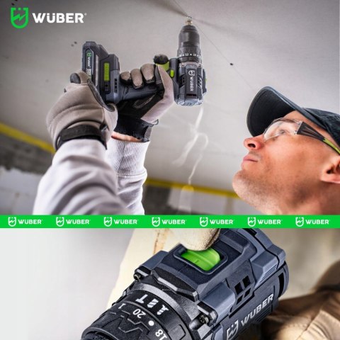 Wuber Wiertarko-Wkrętarka 20V Bezszczotkowa 2X Aku 2.0Ah Led Ładowarka