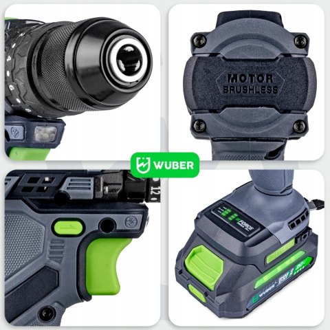 Wuber Wiertarko-Wkrętarka 20V Bezszczotkowa 2X Aku 2.0Ah Led Ładowarka