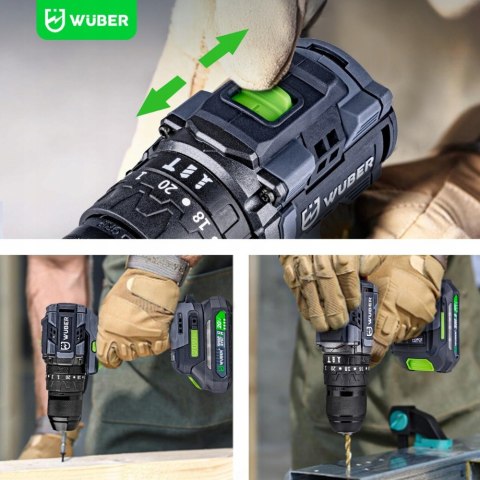 Wuber Wiertarko-Wkrętarka 20V Bezszczotkowa 2X Aku 2.0Ah Led Ładowarka