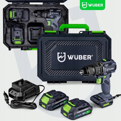 Wuber Wiertarko-Wkrętarka 20V Bezszczotkowa 2X Aku 2.0Ah Led Ładowarka