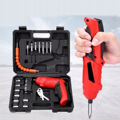 Akumulatorowa Mini Wkrętarka 4V 1800Mah Led, Zestaw 30 Bitów, Usb Ładowanie