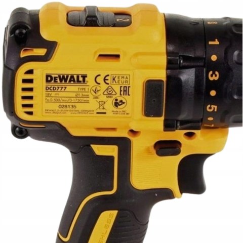 Akumulatorowa Wiertarko-Wkrętarka Dewalt Dcd777n 18V Xr 65Nm 2-Biegowa Led